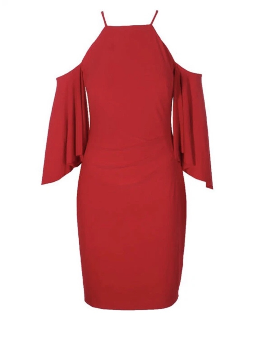 Ralph Lauren Red Cold-Shoulder Flutter Long Sleeve Dress - Size 16